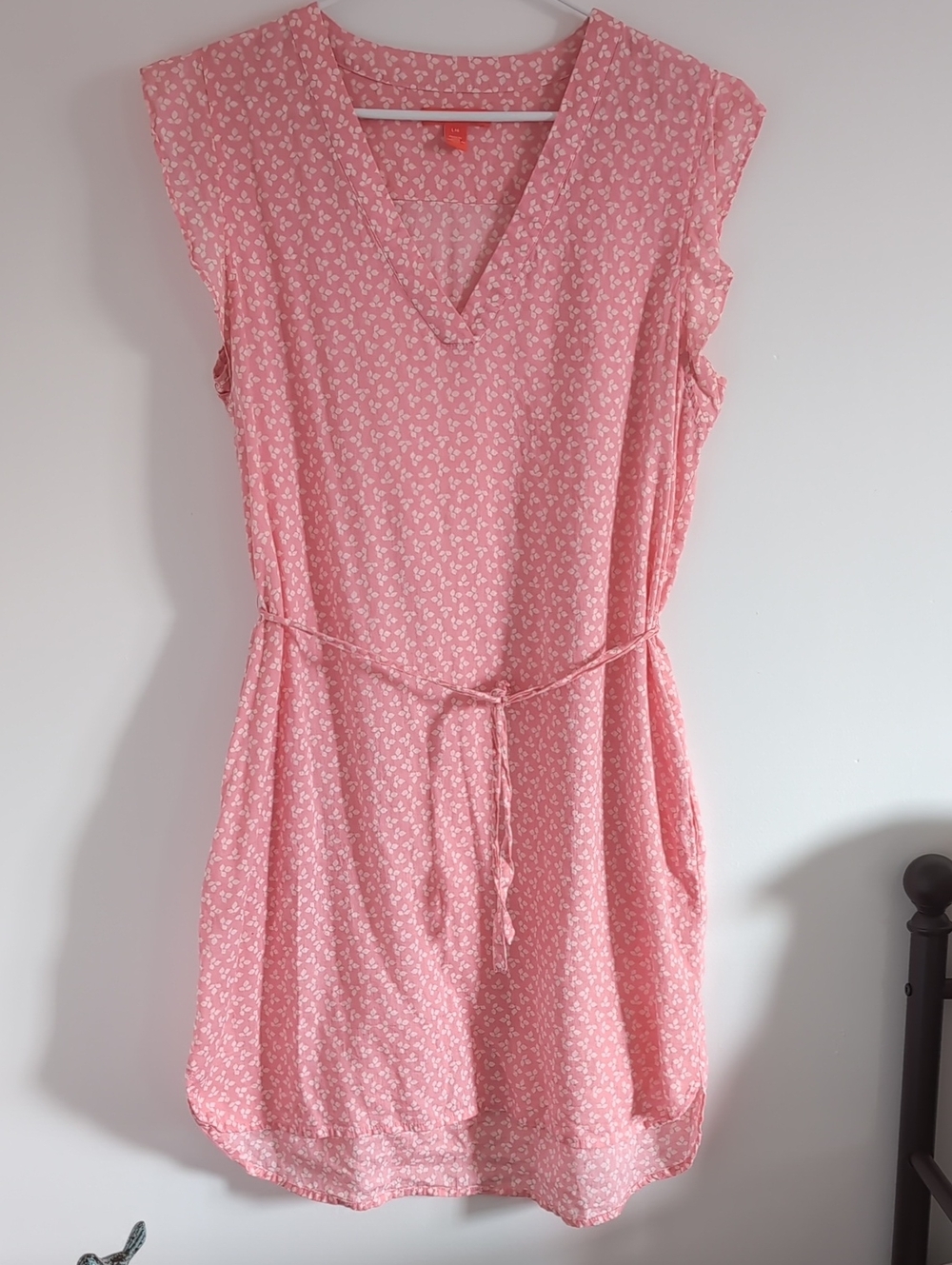 Joe Fresh Pink Floral V-Neck Tie-Waist Mini Dress